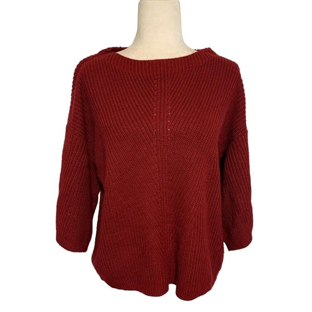 cable gauge womens solid Maroon red Knit long sleeve sweater top xl